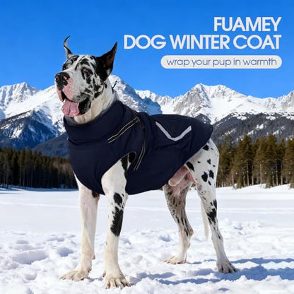 FUAMEY Dog Coat Zipper on Back, Fleece Lined Dogs Jacket for Winter with Harness Built-in, Insulated Clothes Large Doggy Cold Weather Outfits with Pop Bag Pockets, Jack Russell (Dark Blue, L) - color: Navy, size: Large