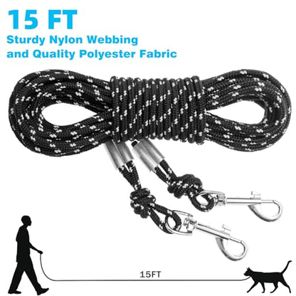 Reflective Cat Leash - 15 Feet Long, Escape Proof Durable Walking Lead, Safe Extender Pet Tie Out for Outdoor Training, Playing, Camping - Suitable for Kittens, Puppies, Rabbits, Small Animals - size: 15ft