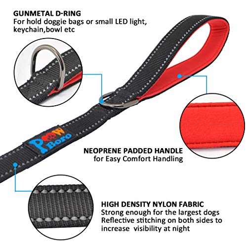 Powboro Double Handle Dog Leash, Heavy Duty Leash, Traffic Padded Handle, Reflective Stitching,6ft Long Dog Lead for Control All Dog Safety Training Walking Hiking (Black) - color: Black