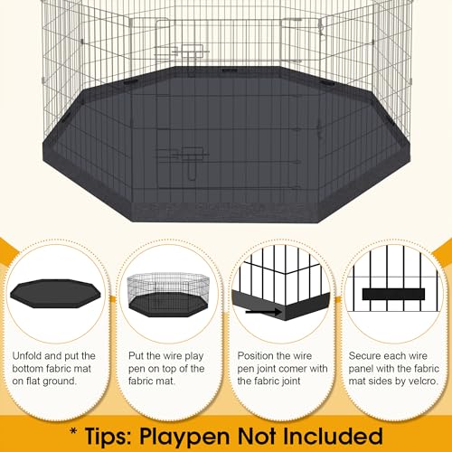 Dog Playpen Bottom Pad Cover Only, Black Replacement Floor Liner for 8-Panel 24 Inch Pet Playpen, Washable Bottom Tray Cover for Small Medium Dogs, Indoor Outdoor Use, Playpen Not Included - style: Bottom pad cover Black