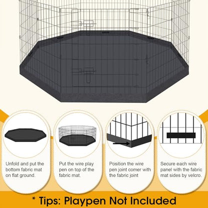Dog Playpen Bottom Pad Cover Only, Black Replacement Floor Liner for 8-Panel 24 Inch Pet Playpen, Washable Bottom Tray Cover for Small Medium Dogs, Indoor Outdoor Use, Playpen Not Included - style: Bottom pad cover Black