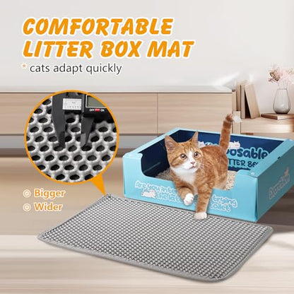 ondware Cat Litter Mat, 24x15 Inch Double Layer Litters Box Mat, Waterproof Cat Mat for Litter Box(Gray) - size: 24x15 Inch
