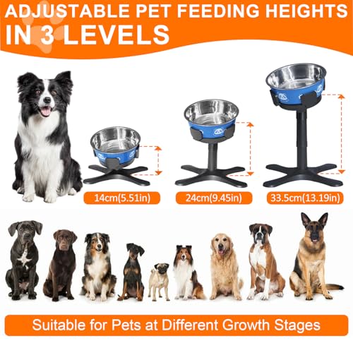 Elevated Dog Bowls 3 Height Adjustable Raised Bowl Stand with 42oz Stainless Steel Dog Food Bowls Tiltable Dogs Feeder Adjusts to 5.5",9.45",13.2" Non-Slip for Small Medium Large Dogs - color: With Bowls