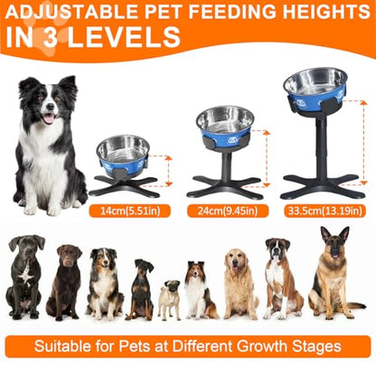 Elevated Dog Bowls 3 Height Adjustable Raised Bowl Stand with 42oz Stainless Steel Dog Food Bowls Tiltable Dogs Feeder Adjusts to 5.5",9.45",13.2" Non-Slip for Small Medium Large Dogs - color: With Bowls