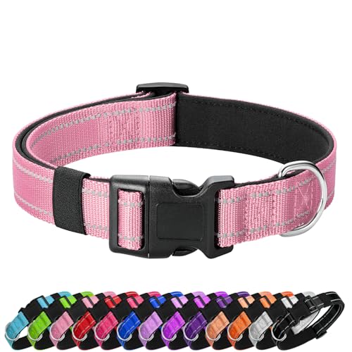 Reflective Dog Collar Padded with Soft Neoprene Breathable Quick Release Basic Dog Collars for Puppy Extra Small Dogs Pink Girl - color: Pink, size: XS:width 5/8"neck 8-10.5"