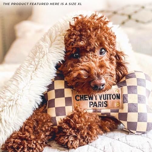 Haute Diggity Dog Chewy Vuiton Bone Plush Squeaky Dog Toy, Soft Durable Designer-Inspired Stuffed Puppy Chew Toys for Small, Medium & Large Dogs, Machine-Washable (Tan Checker) XL - color: Brown Bone, size: X-Large