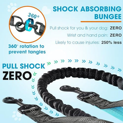 Hands Free Dog Leash with Waist Belt – No-Pull Bungee, Dual Padded Handles & Zipper Pouch for Running, Walking & Training – Adjustable Waist Leash for Large & Medium Dogs (Black) - color: Black