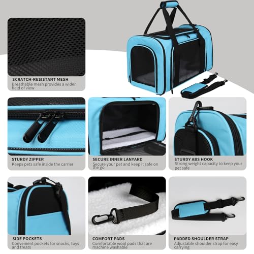 Carriers Soft-Sided Pet Carrier Large Carrier for Medium Large Cats Dogs Under 35Lbs,Breathable Ventilated Design,Collapsible Roomy Carrier with Airline Approved(X-Large,Blue) - color: blue, size: 20.0"L x 13.0"W x 13.0"H