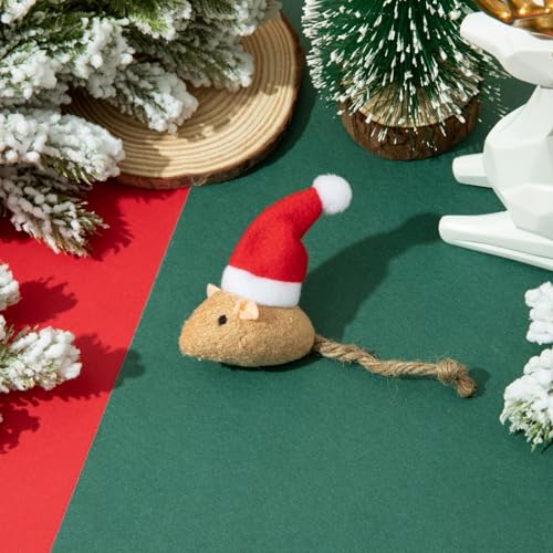 6 Packs Catnip Toys Interactive Toy Christmas Hat Costume Plush Mouse Shaped Cat Toys - size: 6 Bent hat Christmas mice