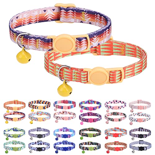 Breakaway Cat Collars for Girl Boy Cats, Spring Summer All Weather Cat Collar Personalized Pattern 2 Pack,Cute Classic Safety Buckles and Bells,Adjustable Printed Nylon Colorful Kitten Collar - color: Orange Dream