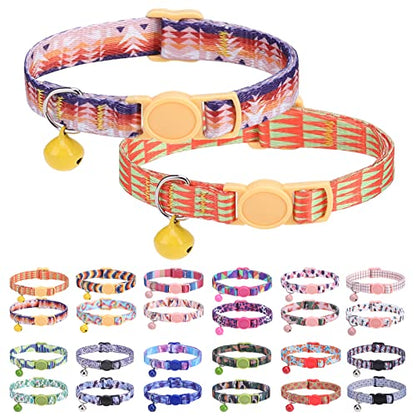 Breakaway Cat Collars for Girl Boy Cats, Spring Summer All Weather Cat Collar Personalized Pattern 2 Pack,Cute Classic Safety Buckles and Bells,Adjustable Printed Nylon Colorful Kitten Collar - color: Orange Dream