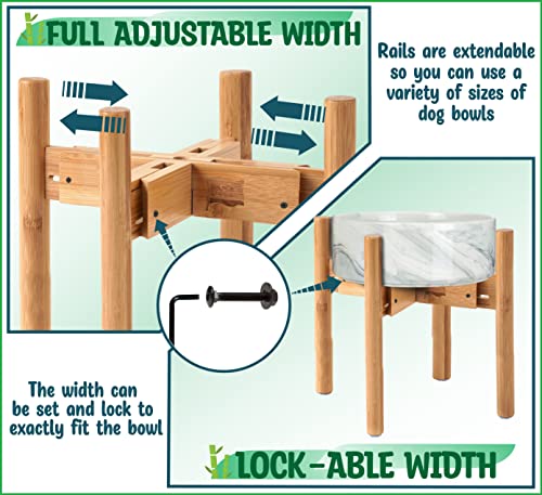 Dog Bowl Stand - Mid-Large Dogs Suitable - Elevate, Raise Bowl to 12-inch High - Adjustable, Fits Any Pet Food/Water Feeders, and Fountains - Durable Bamboo - color: Bamboo, size: For Large Dogs - 11 inch Height