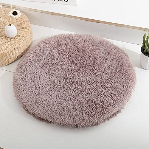 Calming Dog Cat Bed Cat Cushion Cat Mat Long Plush Round Sleeping Bed for Small Medium Kitten Puppy,15.74"/19.68"/23.62"(60cm/23.62inch,Brown) - color: Brown, size: 60cm/23.62inch