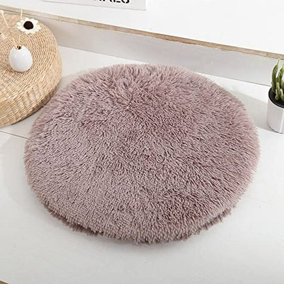 Calming Dog Cat Bed Cat Cushion Cat Mat Long Plush Round Sleeping Bed for Small Medium Kitten Puppy,15.74"/19.68"/23.62"(60cm/23.62inch,Brown) - color: Brown, size: 60cm/23.62inch