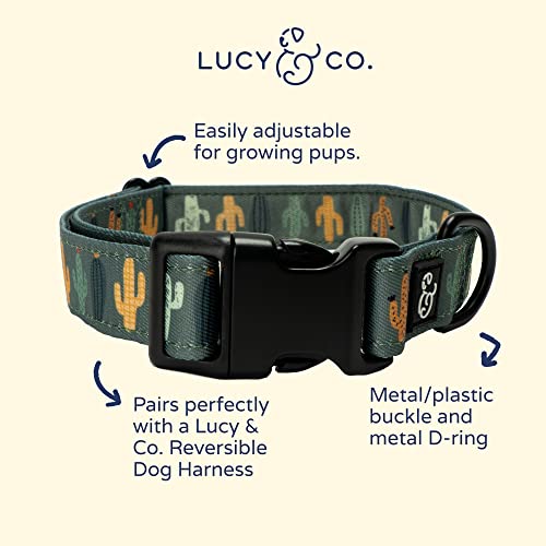 Lucy & Co. Looking Sharp Dog Collar - Durable Lightweight Designer Collar for Pets - Adjustable Metal Safety Buckle - Green Gold Cactus - Small - color: Looking Sharp Dog Collar, size: Small