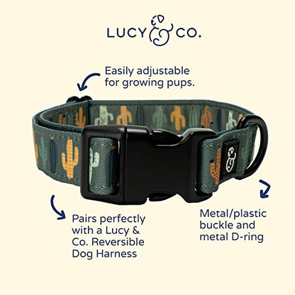 Lucy & Co. Looking Sharp Dog Collar - Durable Lightweight Designer Collar for Pets - Adjustable Metal Safety Buckle - Green Gold Cactus - Small - color: Looking Sharp Dog Collar, size: Small