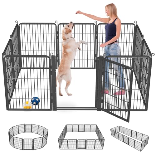 Dog Playpen Outdoor with Low Threshold Gate, 32 inch 10 Panels Dog Play Pen Indoors, Heavy Duty Metal Puppy Playpen Dogs Pen, Rust-Resistant Pet Playpens for Yard RV Camping - color: 10 Panels-32 Inch