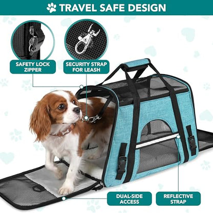 PetAmi Airline Approved Pet Carrier for Cats & Small Dogs, Soft Sided TSA Travel Carrier Bag Sherpa Bed, Breathable Mesh Ventilation, Collapsible Bowl, Fit Under Seat, Up to 18 lbs, Small Heather Blue - color: Heather Blue, size: Small - 17"L x 10.2"W x 1