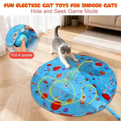 Interactive Indoor Cat Toys for Bored Adult Cats - Highly Entertaining Keep Cats Engaged for Hours, Rechargeable Silent Kitten Mouse Toy Automatic Hide and Seek with Stimulating Moving (Blue)