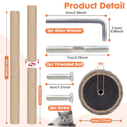 PowerKing Natural Sisal Replacement Scratching Post, 15.7'' 2 Pieces M8 Cat Scratch Post Refill Pole Parts for Refurbishment, Include Screws (Natural) - color: Beige, size: 15.7''+15.7'' (2.67''Thick)