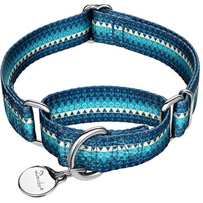 Martingale Dog Collar No Pull Pet Collar Heavy Duty Dog Martingale Collars Silky with Unique Geometric Pattern for Medium and Large Dogs (Large, Turquoise) - color: Turquoise, size: Large: 17"-25", 1" Wide