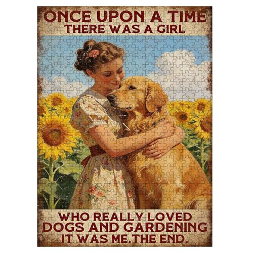 1000 Pieces Jigsaw Puzzles for Adults, Girl Loves Dogs & Gardening Golden Retriever Art Puzzle, Stress Relief Brain Teaser Gift 29.5x19.7 Inch - color: Wooden Puzzle15, size: 1000 Piece pcs