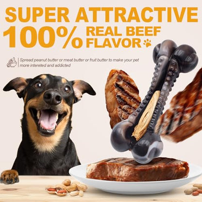 Dog Chew Toys for Aggressive Chewers, 2Pack Indestructible Dogs Bone Toy for Large Small Medium Breeds, Durable Tough Nylon Dog Toys To Keep Them Busy, Puppy Teething Dogs Toy Bone, Beef&Bacon Flavor - color: Real Bacon&Beef