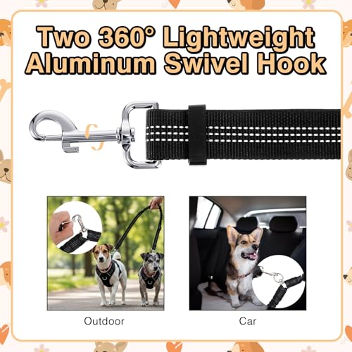 ElevateTech Double Dog Leash for Two Dogs No Tangle Dual Leash Heavy Duty Adjustable Reflective Bungee Retractable Split Multiple Leashes for Walk Fit All Sized Breeds Black