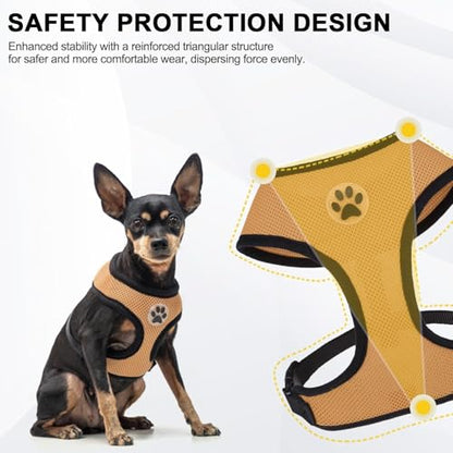 BINGPET Small Dog Harness, No Pull Dog Harness Small Sized Dogs, Soft Light Breathable Mesh Puppy Vest with Safety Buckle-Adjustable Step in Pet Harnesses for Easy Walking, Running, Training - color: Beige, size: XS (NECK: 10", CHEST: 10"-14")