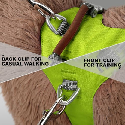 No Pull Dog Harness – Adjustable Reflective Nylon Vest for Small Medium Large Dogs, Escape Proof Training Harness with Leather Control Handle, Lightweight Aluminum Hardware (Green, L) - color: Green, size: L