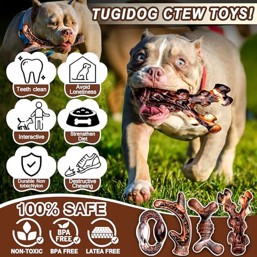 4-Pack Dog Chew Toys for Aggressive Chewers, Long Lasting Heavy Duty Chewing, Boredom and Stimulation for Medium Breeds, Tough Almost Indestructible Dog Bones Teeth Cleaning Toy - size: Large
