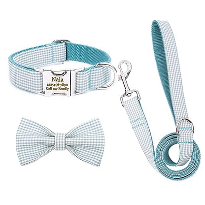 Personalized Dog Collar - Custom Dog Collars with Pet Name/Phone Number/Address Engraved on The Metal Plate (Gingham Style), Multicolor, XS S M L XL