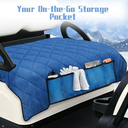 Golf Cart Seat Covers with 4 Front Pockets, Thick Seat Towel Blanket with Non-Slip Backing, Fits EZGO, Club Car, Yamaha and More 2 & 4 Passenger Golf Carts, Blue - color: Blue