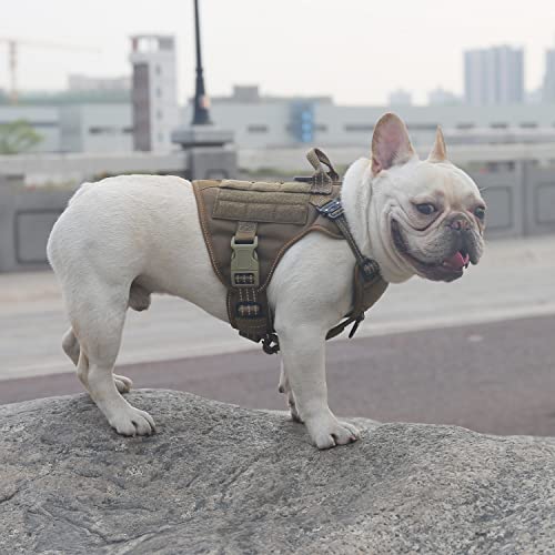 ICEFANG Tactical Dog Harness, Small Size,2X Metal Buckle,Working Dog MOLLE Vest with Handle,No Pulling Front Leash Clip,Hook and Loop Panel (Brown,S (Pack of 1)) - color: Brown, size: Small (Pack of 1)