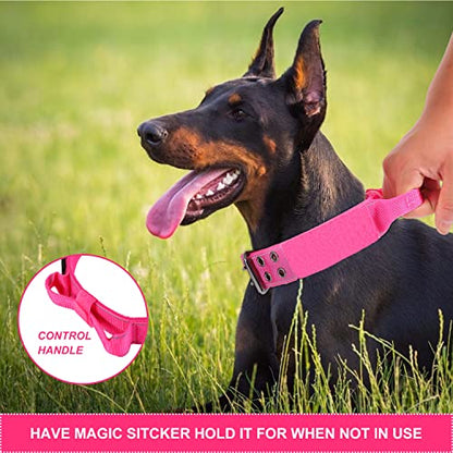 Reflective Dog Collar Heavy Duty Tactical with Control Handle and Metal Buckle for Dog Training(Large, Pink) - color: Pink, size: Large (Pack of 1)