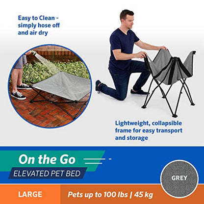 Coolaroo On-The-Go Elevated Dog Bed - Foldable Pop-Up Travel Dog Bed with Breathable, Moisture-Resistant Fabric, Carry Bag Included, Lightweight & Portable, Steel Gray, Large - color: Steel Grey, style: Large