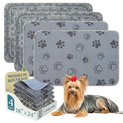 Washable Pee Pads for Dogs,4 Pack Reusable Puppy Pads,Absorbent and Leakproof Dog Pee Pads,Non Slip Puppy Training Pads,Pet Mat for Floor,Crate,Couch,Whelping,Grey 18"x24" - size: 18"x24"(Pack of 4)