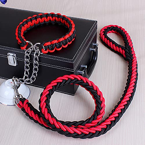 Love Dream Dog Collar and Leash Set, Heavy Duty Nylon Braided Rope Strong 4 FT Dog Leash and Martingale Training Collar for Small Medium Large Dogs Training and Walking (Red & Black) - color: Red & Black, size: Medium (Thick 1.5cm)