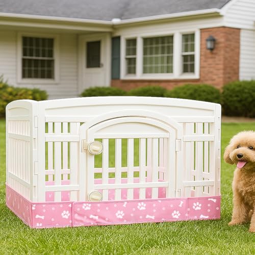 Dog Playpen Bottom Pad Mat for 36" 4-Panel Playpens - Scratch & Chew-Resistant Puppy Pen Floor Mat with Hook & Loop Fasteners, Waterproof & Leakproof, Non-Slip (Pink) (Playpen Not Included) - color: Pink