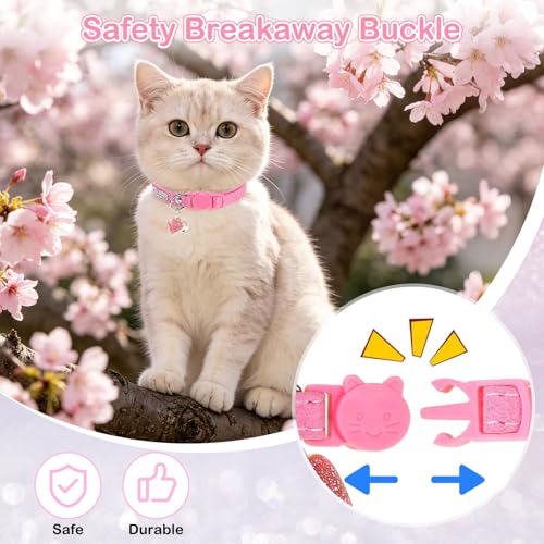 Rhinestone Cat Collar with Bow, Breakaway Elegant Female Diamond Cat Collars with Bell, Pink Leather Sparkly Bowtie Pet Collar for Girl Boy Small Kitten Puppy with Safety Buckle, 8-12" - color: Butterfly Pink, size: 8"-12" Cats / Mini Dogs