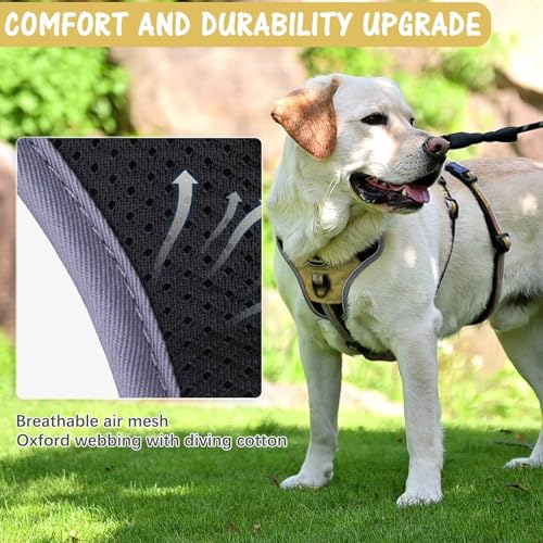 Escape Proof Dog Harness - No Pull Dog Harness with Handle, Soft Padded Reflective and Adjustable Full Body Pet Harness Vest for Medium Large Dogs Walking Hiking Training, Beige Large - color: Beige, size: Large