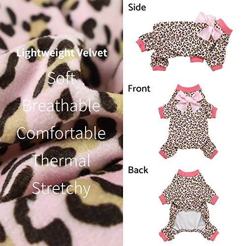 Fitwarm Leopard Dog Pajamas, Fleece Dog Clothes for Small Dogs Girl with Legs, Pet Onesie, Cat Outfit, Pink, XS - color: Leopard, size: X-Small