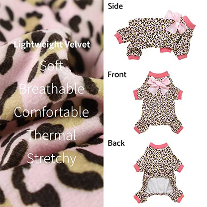 Fitwarm Leopard Dog Pajamas, Fleece Dog Clothes for Small Dogs Girl with Legs, Pet Onesie, Cat Outfit, Pink, XS - color: Leopard, size: X-Small