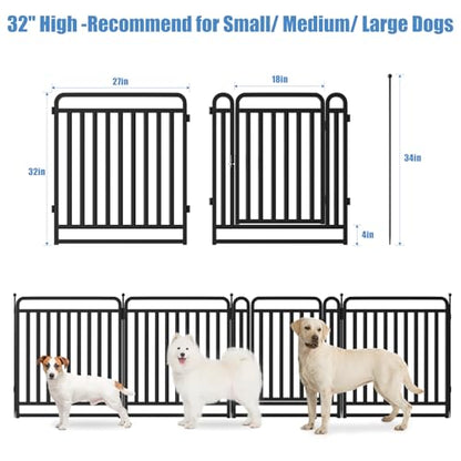 New Thickened Version Dog Playpen, 32 Inch Dog Fences for The Yard, Portable Outdoor Dog Playpen for Large/Medium/Small Dogs, Foldable Metal Dog Dlaypen, with Doors (16 Panels, 32 Inch)