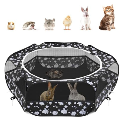 Pawaboo Small Animals Playpen, Waterproof Small Pet Cage Tent with Zippered Cover, Portable Outdoor Yard Fence with 3 Metal Rod for Chick/Kitten/Puppy/Guinea Pig/Rabbits/Hamster/Chinchillas, Magnolia - color: T-Magnolia