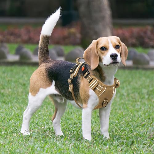 Dog Harness Medium Sized, No Pull Pet Harness with Neck Lockable Snap,No Choke Front Clip Dog Reflective Vest,Adjustable Metal Rings 3 Buckles,Easy Control Handle for Medium Dogs Khaki M - color: Lock Khaki, size: Medium (Pack of 1)