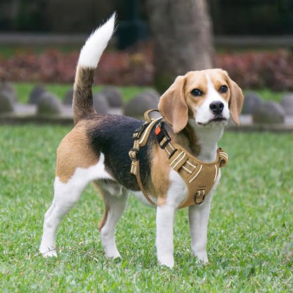 Dog Harness Medium Sized, No Pull Pet Harness with Neck Lockable Snap,No Choke Front Clip Dog Reflective Vest,Adjustable Metal Rings 3 Buckles,Easy Control Handle for Medium Dogs Khaki M - color: Lock Khaki, size: Medium (Pack of 1)