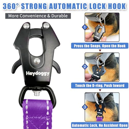 Strong Heavy Duty Dog Leash - 4ft Reflective Nylon Training Leash with Soft Padded Double Handle & Auto Lock Frog Clip, Safety Traffic Control for Large Medium Small Dogs No Pull Walking Purple,4ft - color: Purple, size: 4FT x 1" x 2.8MM