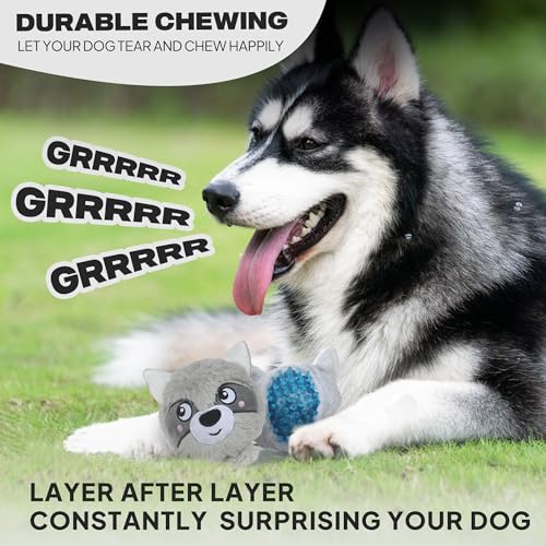 Fida Squeaky Dog Toys for Aggressive Chewers 3 in 1, Dog Chew Toys with 3 Layers,Interactive Dog Toys for Large Dogs Balls to Keep Them Busy for Small Medium Dogs(Raccoon) - color: Grey Raccoon
