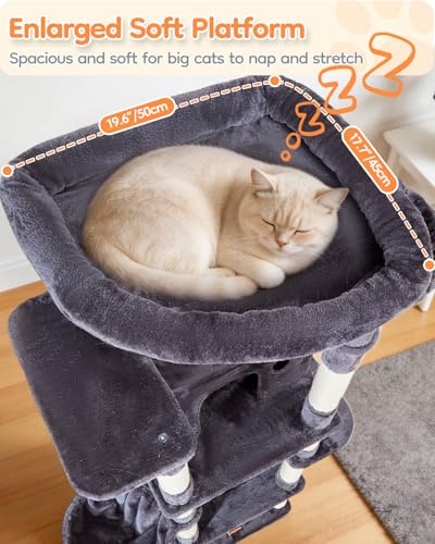 Taoqimiao Heavy Duty Cat Tree, 73in Cat Tower for Indoor Cats 25 lbs+, Extra Large Cat Tree, 2 Widen Condos, Enlarged Sleeping Platform, 9 Scratching Posts, 2 Cozy Baskets, Cat Toys, F30G Smoky Gray - color: Smoke Gray